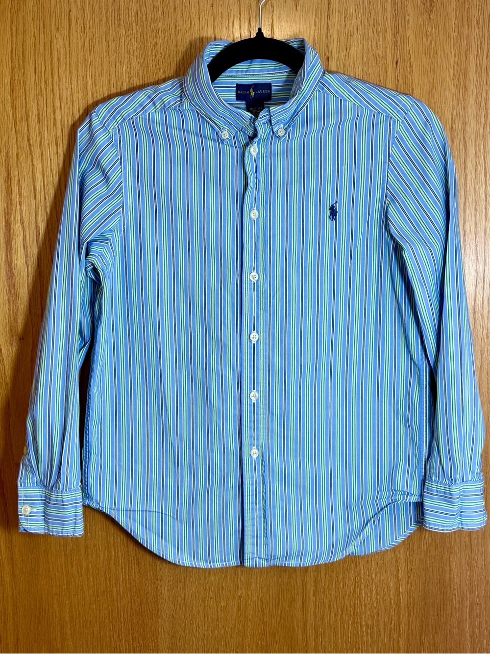 Ralph Lauren Boys M 10-12 Striped Cotton Button Down Shirt Blue Green